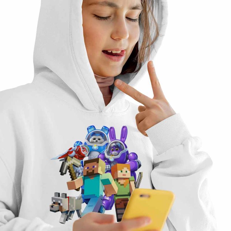 Fashion, accesorii si bijuterii - Copii - Imbracaminte copii - Pulovere si hanorace copii - Hanorac Copii Fete Minecraft Robogobo, alb, marime L Copii - Infinity.ro