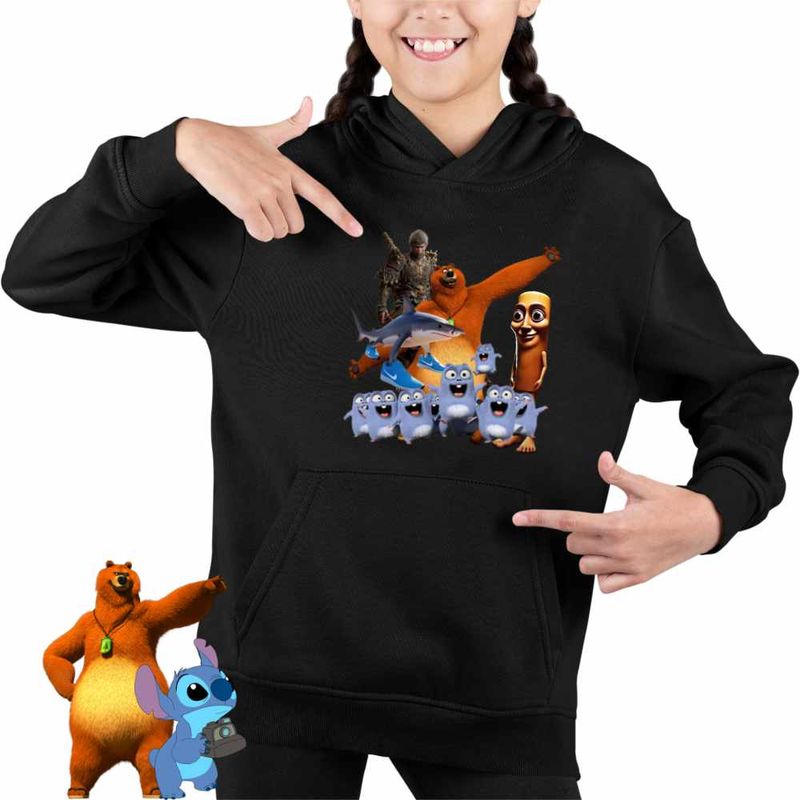 Fashion, accesorii si bijuterii - Copii - Imbracaminte copii - Pulovere si hanorace copii - Hanorac Copii Fete Grizzy Lemingi Brainrot Tung Sahur Tralalero Wukong, negru, marime XS Copii - Infinity.ro