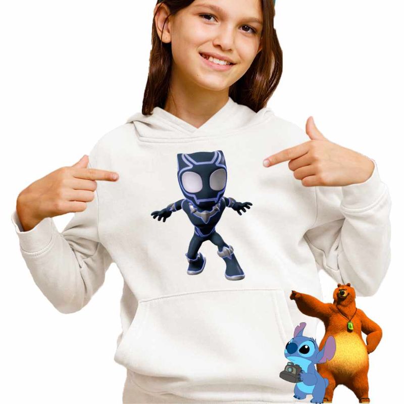 Fashion, accesorii si bijuterii - Copii - Imbracaminte copii - Pulovere si hanorace copii - Hanorac Copii Fete Pantera Neagra Spidey, alb, marime L Copii - Infinity.ro