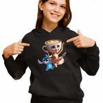 Fashion, accesorii si bijuterii - Copii - Imbracaminte copii - Pulovere si hanorace copii - Hanorac Copii Fete Stitch Balerina Cappucina Tiktok, negru, marime XL Copii - Infinity.ro
