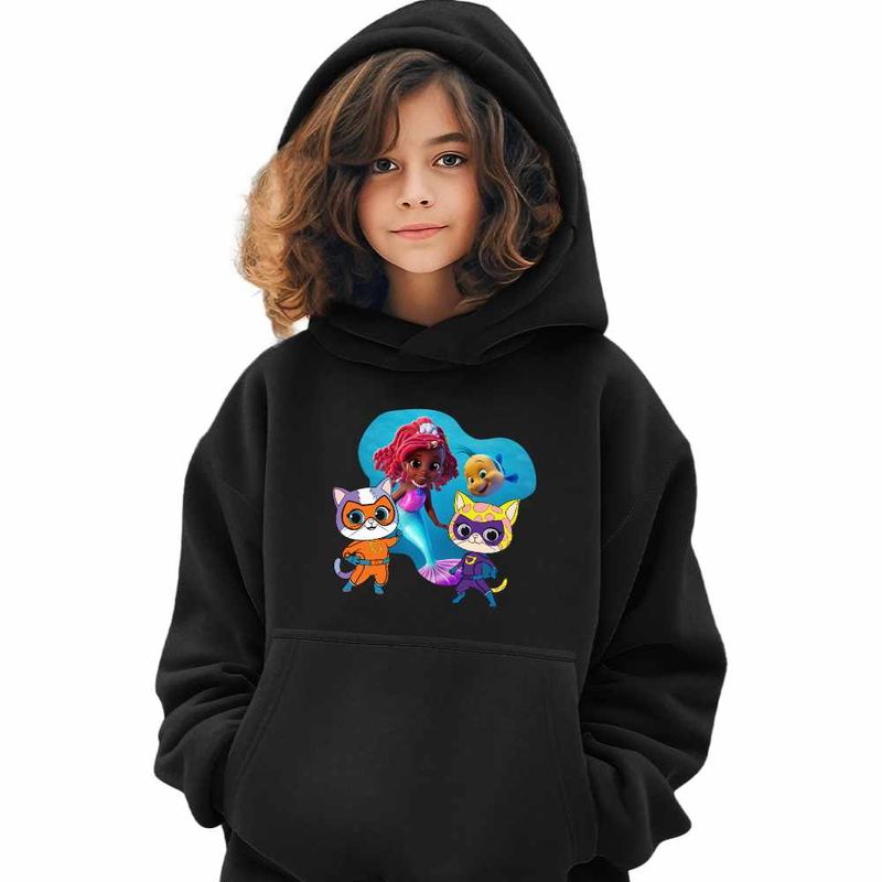 Fashion, accesorii si bijuterii - Copii - Imbracaminte copii - Pulovere si hanorace copii - Hanorac Copii Fete Super Pisicute Ghem Sclipi Ariel Mica Sirena, negru, marime L Copii - Infinity.ro