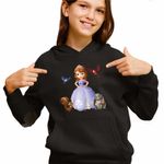 Fashion, accesorii si bijuterii - Copii - Imbracaminte copii - Pulovere si hanorace copii - Hanorac Copii Fete Sofia Intai Veverita Iepuras Pasari, Sofia First, negru, marime XS Copii - Infinity.ro