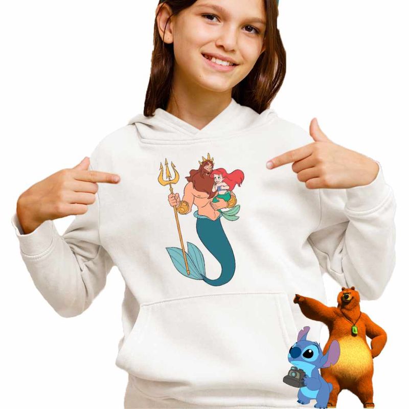 Fashion, accesorii si bijuterii - Copii - Imbracaminte copii - Pulovere si hanorace copii - Hanorac Copii Fete Triton Mica Sirena Ariel, alb, marime XL Copii - Infinity.ro
