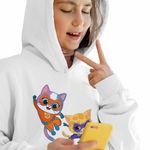 Fashion, accesorii si bijuterii - Copii - Imbracaminte copii - Pulovere si hanorace copii - Hanorac Copii Fete Super Pisicute Ghem Sclipi, alb, marime S Copii - Infinity.ro