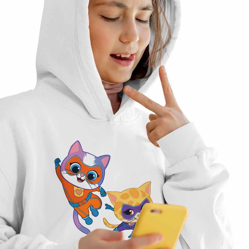 Fashion, accesorii si bijuterii - Copii - Imbracaminte copii - Pulovere si hanorace copii - Hanorac Copii Fete Super Pisicute Ghem Sclipi, alb, marime S Copii - Infinity.ro