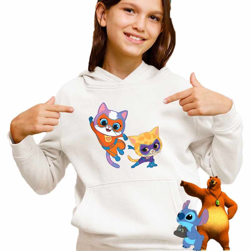 Fashion, accesorii si bijuterii - Copii - Imbracaminte copii - Pulovere si hanorace copii - Hanorac Copii Fete Super Pisicute Ghem Sclipi, alb, marime S Copii - Infinity.ro