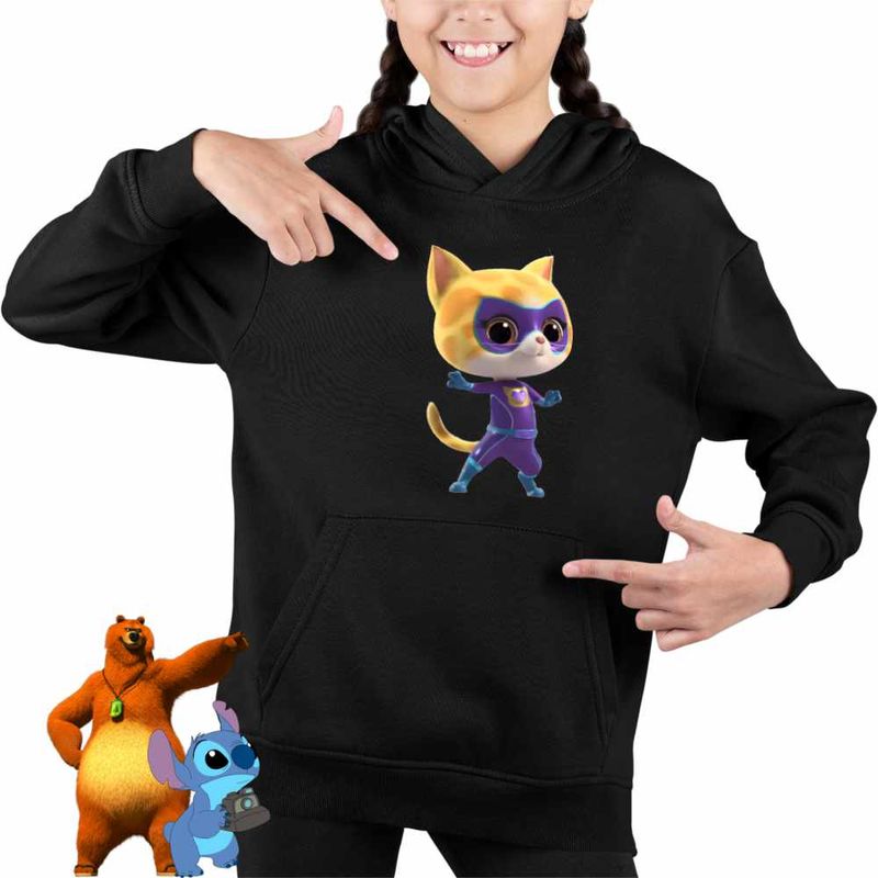 Fashion, accesorii si bijuterii - Copii - Imbracaminte copii - Pulovere si hanorace copii - Hanorac Copii Fete Super Pisicute Sclipi Sparks SuperKitties, negru, marime XL Copii - Infinity.ro