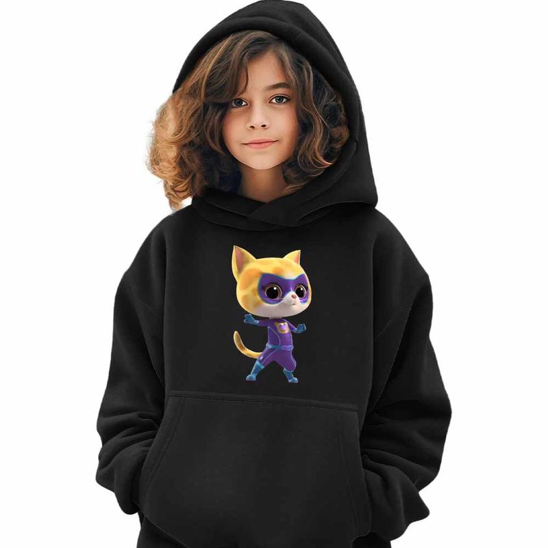 Fashion, accesorii si bijuterii - Copii - Imbracaminte copii - Pulovere si hanorace copii - Hanorac Copii Fete Super Pisicute Sclipi Sparks SuperKitties, negru, marime XL Copii - Infinity.ro