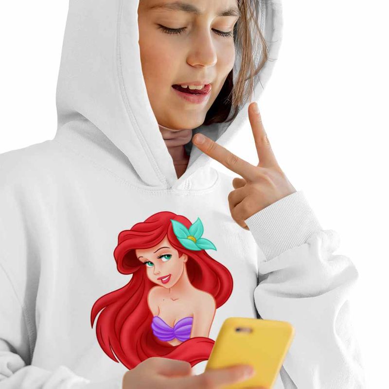 Fashion, accesorii si bijuterii - Copii - Imbracaminte copii - Pulovere si hanorace copii - Hanorac Copii Fete Little Mermaid Ariel Mica Sirena, alb, marime S Copii - Infinity.ro