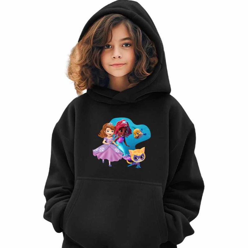 Fashion, accesorii si bijuterii - Copii - Imbracaminte copii - Pulovere si hanorace copii - Hanorac Copii Fete Sofia Ariel Sclipi Super Pisicute, negru, marime S Copii - Infinity.ro