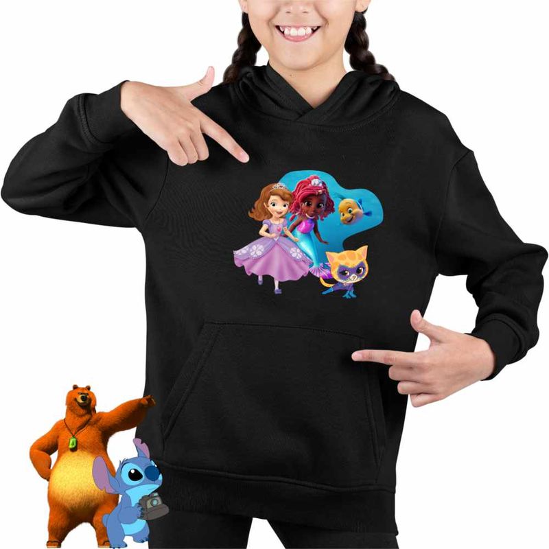 Fashion, accesorii si bijuterii - Copii - Imbracaminte copii - Pulovere si hanorace copii - Hanorac Copii Fete Sofia Ariel Sclipi Super Pisicute, negru, marime S Copii - Infinity.ro