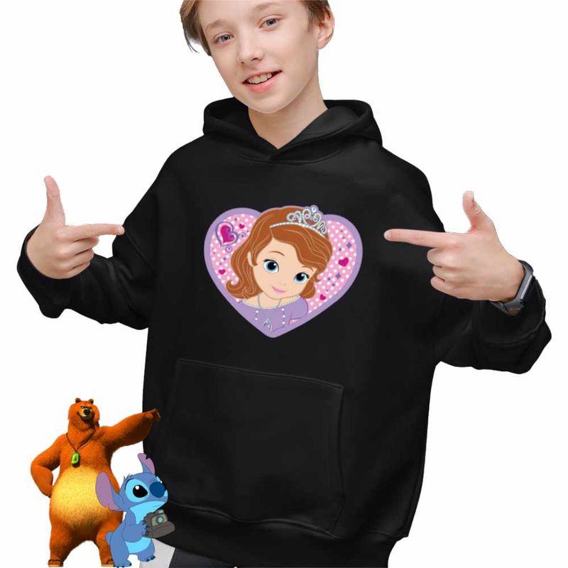 Fashion, accesorii si bijuterii - Copii - Imbracaminte copii - Pulovere si hanorace copii - Hanorac Copii Baieti Sofia Intai Inima Desene, negru, marime XS Copii - Infinity.ro