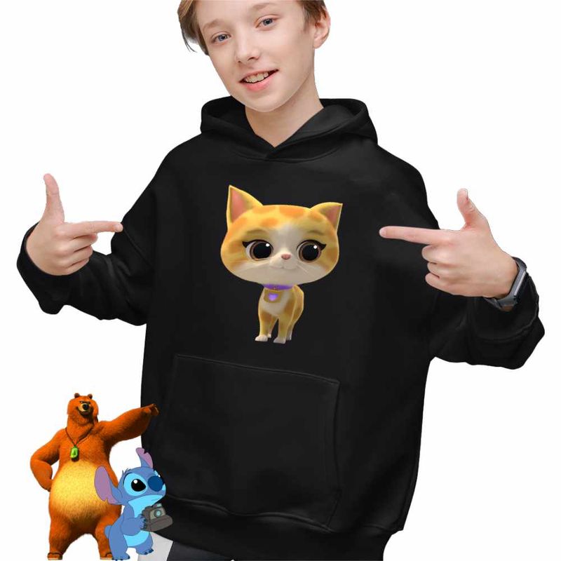 Fashion, accesorii si bijuterii - Copii - Imbracaminte copii - Pulovere si hanorace copii - Hanorac Copii Baieti SuperKitties Sclipi Sparks Super Pisicute, negru, marime L Copii - Infinity.ro