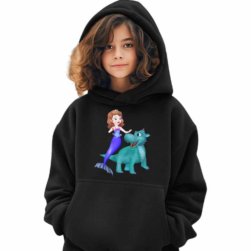 Fashion, accesorii si bijuterii - Copii - Imbracaminte copii - Pulovere si hanorace copii - Hanorac Copii Fete Sofia Intai Dragon, Sofia the First, negru, marime L Copii - Infinity.ro