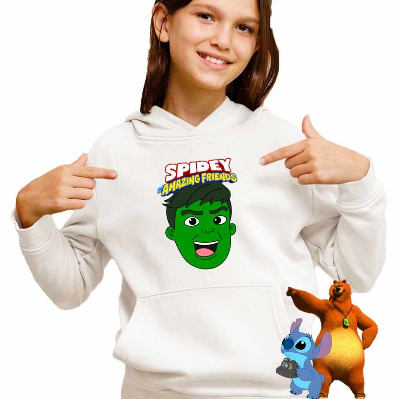 Fashion, accesorii si bijuterii - Copii - Imbracaminte copii - Pulovere si hanorace copii - Hanorac Copii Fete Hulk Spidey Marvel hulc, alb, marime XL Copii - Infinity.ro