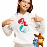 Fashion, accesorii si bijuterii - Copii - Imbracaminte copii - Pulovere si hanorace copii - Hanorac Copii Fete Little Mermaid Ariel Printesa, alb, marime S Copii - Infinity.ro