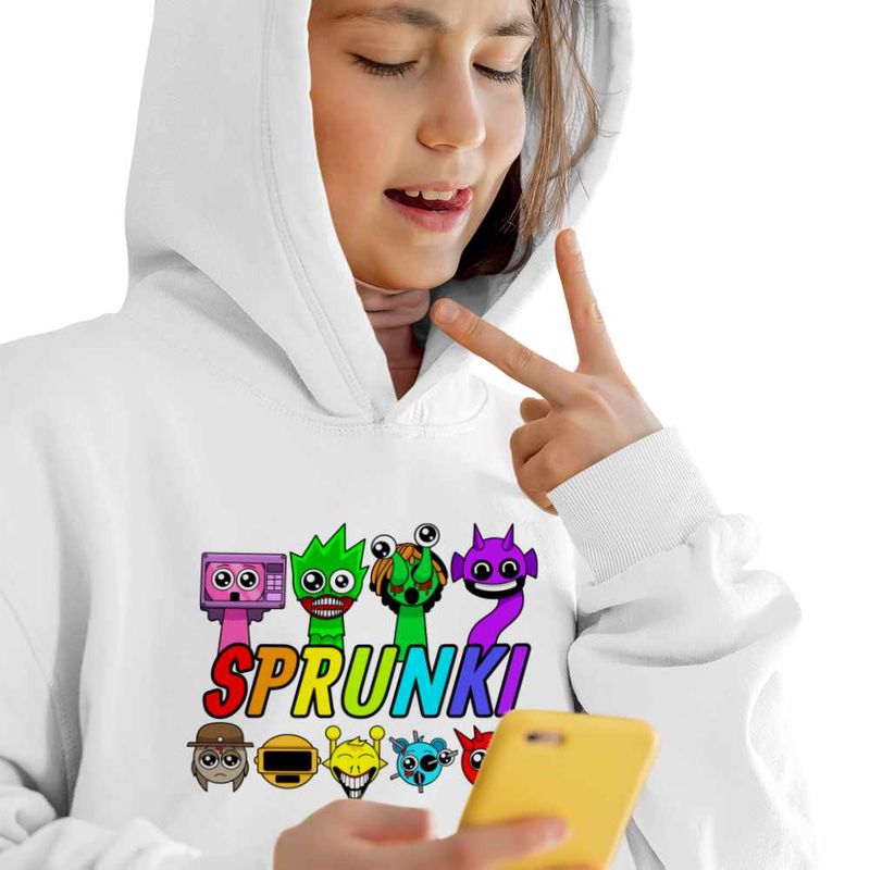 Fashion, accesorii si bijuterii - Copii - Imbracaminte copii - Pulovere si hanorace copii - Hanorac Copii Fete Sprunki Horror Music Game, alb, marime XL Copii - Infinity.ro