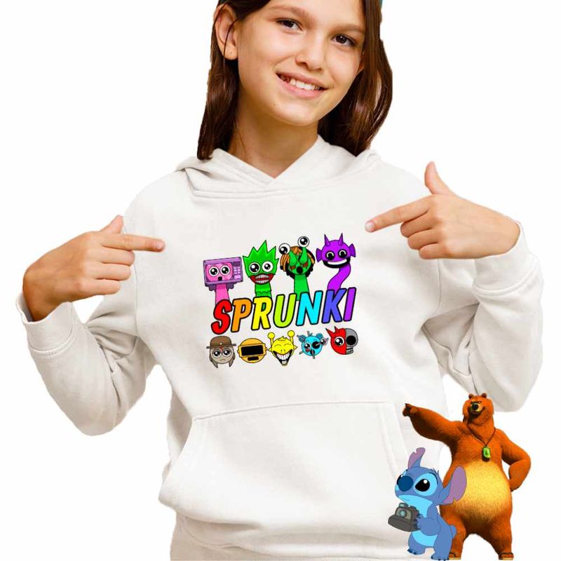 Fashion, accesorii si bijuterii - Copii - Imbracaminte copii - Pulovere si hanorace copii - Hanorac Copii Fete Sprunki Horror Music Game, alb, marime XL Copii - Infinity.ro