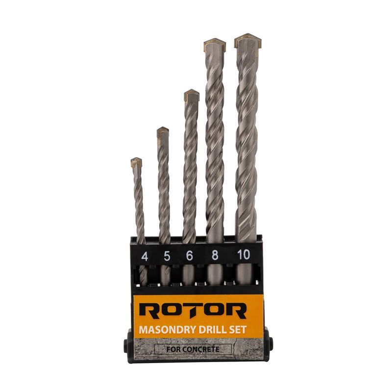 Casa si Gradina - Constructii - Scule electrice si accesorii - Seturi si accesorii pentru gaurit si insurubat - Set 5 Burghie pentru Beton si Zidarie ROTOR RBB5, Vaf din Carbid (Vidia), Dimensiuni 4-10 mm, Otel Calit - Infinity.ro