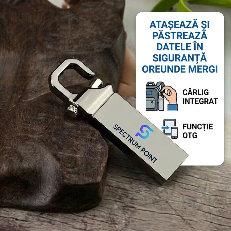 PC, gaming si accesorii - Periferice PC - Memorii USB - Stick USB/Memorie USB capacitate 128 GB, USB 3.0, OTG, compatibil Laptop/ PC, Design Breloc, Carcasa Metalica, Argintiu - Infinity.ro