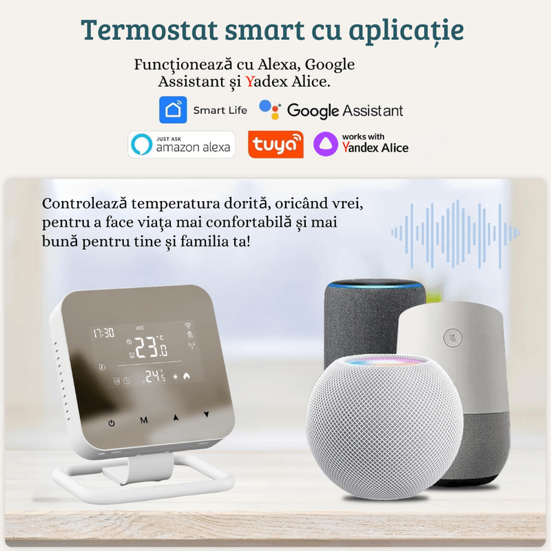 Casa si Gradina - Termice - Centrale termice si accesorii - Accesorii incalzire - BIRAI MirrorTherm Smart Thermostat Wireless, WiFi, Tuya, Alexa, Google, Receiver, Heating/Cooling, Black - Infinity.ro