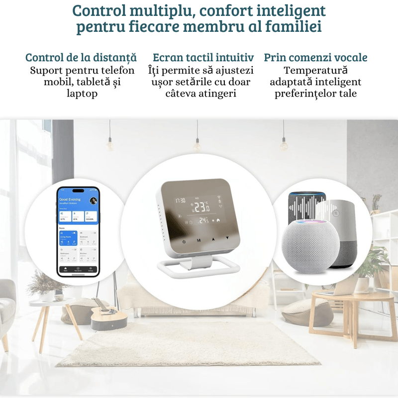Casa si Gradina - Termice - Centrale termice si accesorii - Accesorii incalzire - BIRAI MirrorTherm Smart Thermostat Wireless, WiFi, Tuya, Alexa, Google, Receiver, Heating/Cooling, Black - Infinity.ro