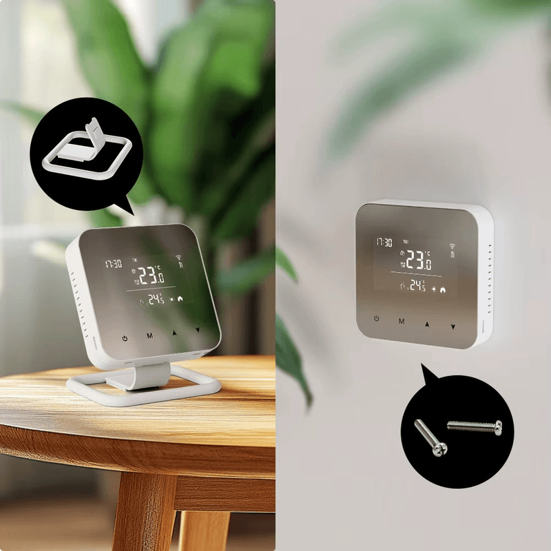 Casa si Gradina - Termice - Centrale termice si accesorii - Accesorii incalzire - BIRAI MirrorTherm Smart Thermostat Wireless, WiFi, Tuya, Alexa, Google, Receiver, Heating/Cooling, Black - Infinity.ro