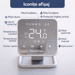 Casa si Gradina - Termice - Centrale termice si accesorii - Accesorii incalzire - BIRAI MirrorTherm Smart Thermostat Wireless, WiFi, Tuya, Alexa, Google, Receiver, Heating/Cooling, Black - Infinity.ro