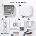 Casa si Gradina - Termice - Centrale termice si accesorii - Accesorii incalzire - BIRAI MirrorTherm Smart Thermostat Wireless, WiFi, Tuya, Alexa, Google, Receiver, Heating/Cooling, Black - Infinity.ro