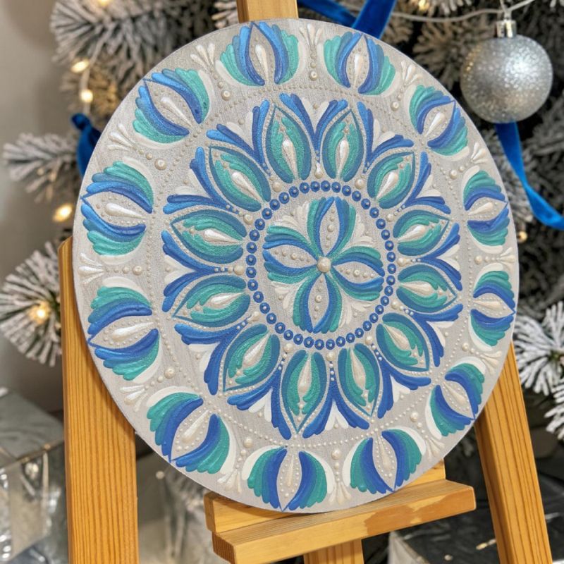 Casa si Gradina - Decoratiuni - Tablouri - NOU! Tablou mandala in culori de albastru si argintiu metalizat - Infinity.ro