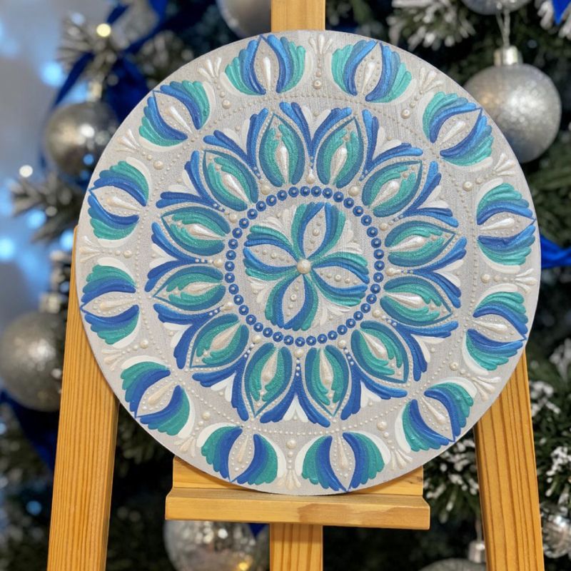 Casa si Gradina - Decoratiuni - Tablouri - NOU! Tablou mandala in culori de albastru si argintiu metalizat - Infinity.ro