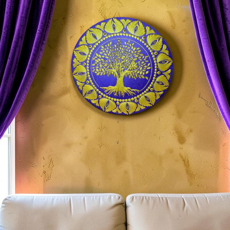 Casa si Gradina - Decoratiuni - Tablouri - Arborele vietii-Tablou Mandala Pictat Manual in culori regale auriu-mov, 30 cm - Infinity.ro