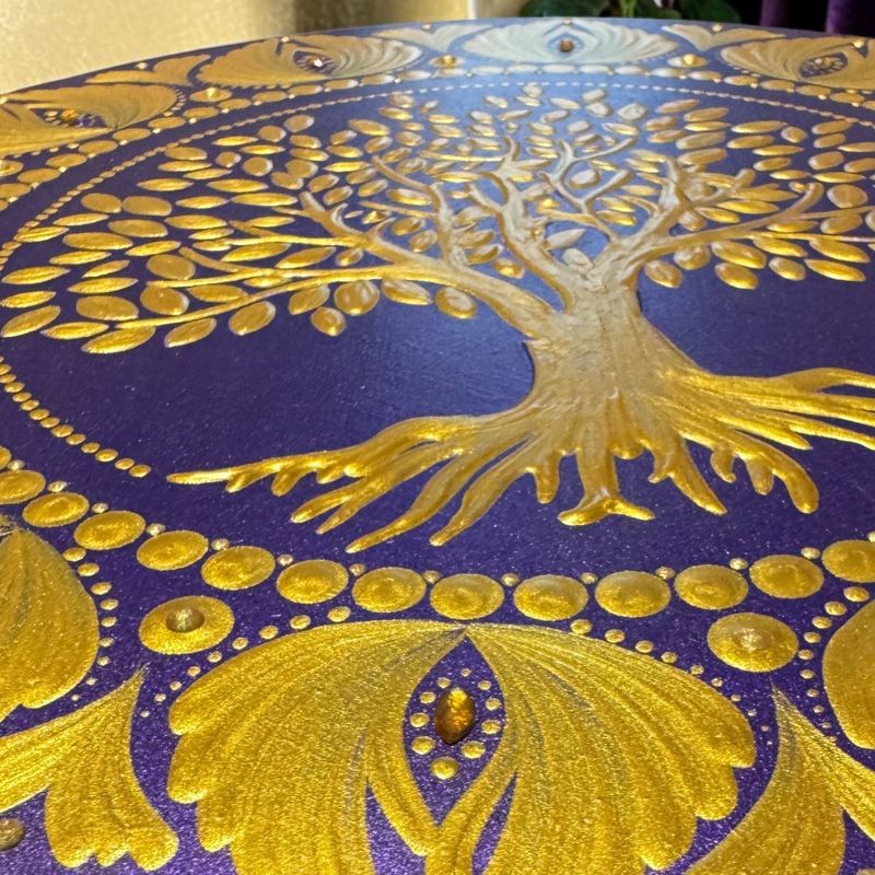 Casa si Gradina - Decoratiuni - Tablouri - Arborele vietii-Tablou Mandala Pictat Manual in culori regale auriu-mov, 30 cm - Infinity.ro
