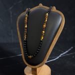 Fashion, accesorii si bijuterii - Barbati - Bijuterii barbati - Lanturi si pandantive barbati - Colier elegant barbati Enko din onix negru si ochi de tigru cu inchidere magnetica si accesorii argint placat cu aur - Infinity.ro
