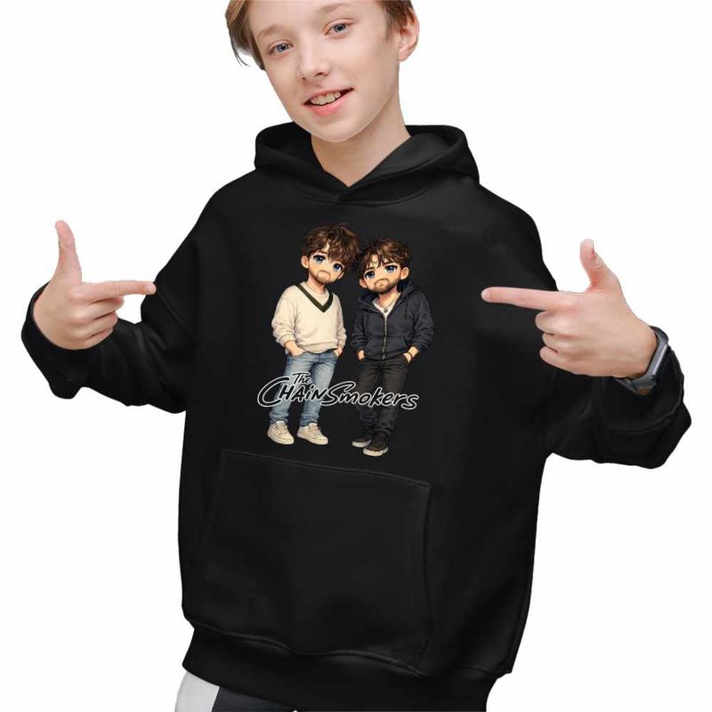 Fashion, accesorii si bijuterii - Copii - Imbracaminte copii - Pulovere si hanorace copii - Hanorac Copii Baieti The Chainsmokers Anime Cartoon, negru, marime XS Copii - Infinity.ro