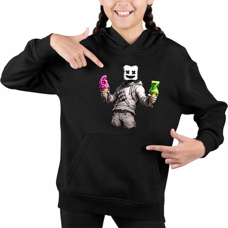 Fashion, accesorii si bijuterii - Copii - Imbracaminte copii - Pulovere si hanorace copii - Hanorac Copii Fete Marshmello Six Seven 67, negru, marime XS Copii - Infinity.ro