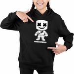 Fashion, accesorii si bijuterii - Copii - Imbracaminte copii - Pulovere si hanorace copii - Hanorac Copii Fete Marshmello Chibi Cartoon, negru, marime M Copii - Infinity.ro