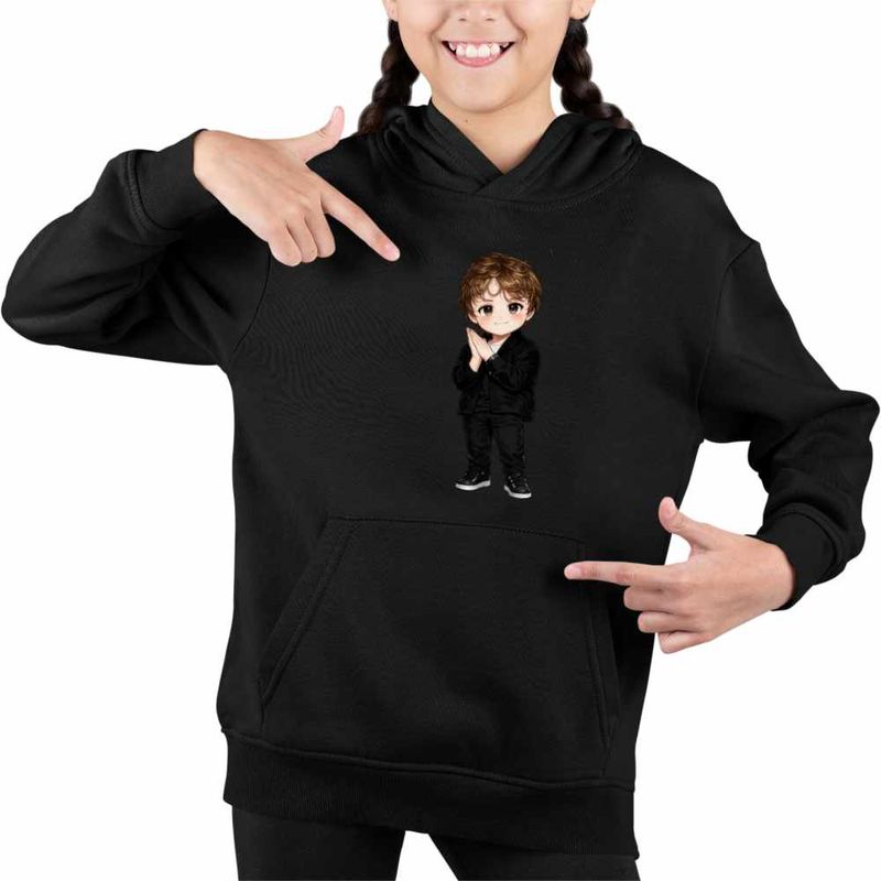 Fashion, accesorii si bijuterii - Copii - Imbracaminte copii - Pulovere si hanorace copii - Hanorac Copii Fete Lewis Capaldi Chibi Cartoon, negru, marime XL Copii - Infinity.ro