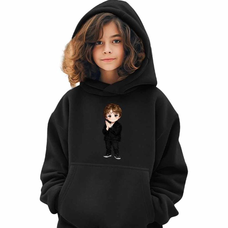 Fashion, accesorii si bijuterii - Copii - Imbracaminte copii - Pulovere si hanorace copii - Hanorac Copii Fete Lewis Capaldi Chibi Cartoon, negru, marime XL Copii - Infinity.ro