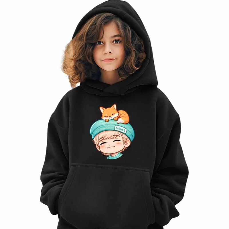 Fashion, accesorii si bijuterii - Copii - Imbracaminte copii - Pulovere si hanorace copii - Hanorac Copii Fete Shinee Jonghyun Chibi Kpop, negru, marime XS Copii - Infinity.ro