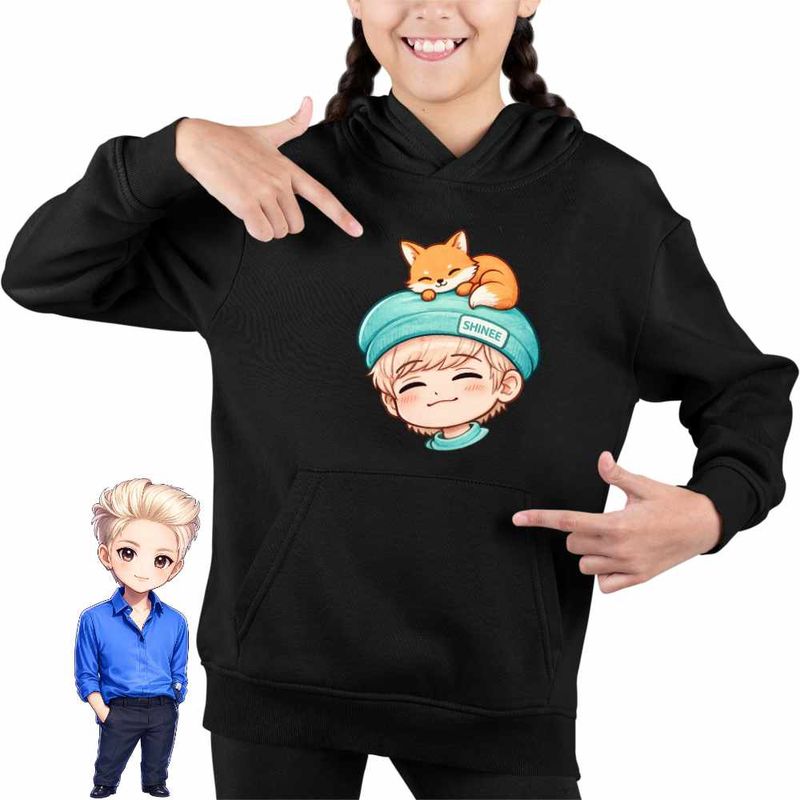 Fashion, accesorii si bijuterii - Copii - Imbracaminte copii - Pulovere si hanorace copii - Hanorac Copii Fete Shinee Jonghyun Chibi Kpop, negru, marime XS Copii - Infinity.ro