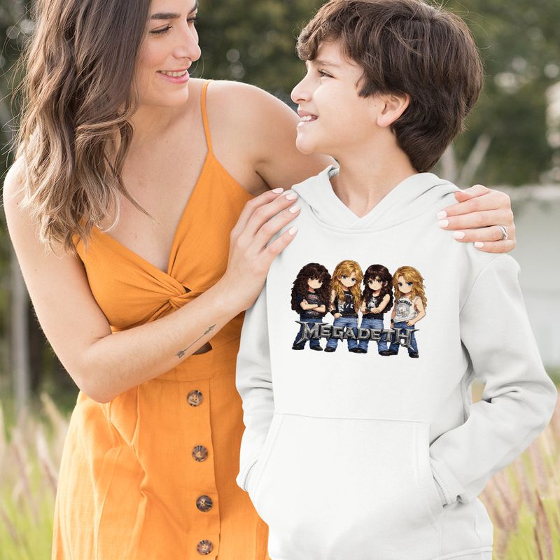 Fashion, accesorii si bijuterii - Copii - Imbracaminte copii - Pulovere si hanorace copii - Hanorac Copii Baieti Megadeth Cartoon Chibi, alb, marime M Copii - Infinity.ro