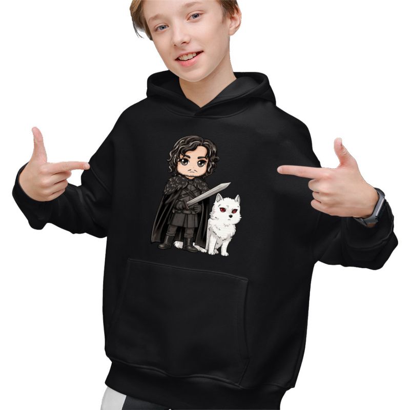 Fashion, accesorii si bijuterii - Copii - Imbracaminte copii - Pulovere si hanorace copii - Hanorac Copii Baieti Game of Thrones Jon Snow Ghost Wolf, negru, marime XS Copii - Infinity.ro