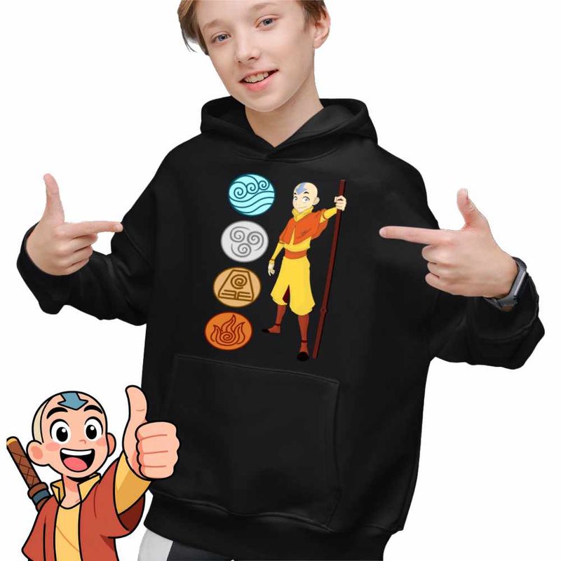 Fashion, accesorii si bijuterii - Copii - Imbracaminte copii - Pulovere si hanorace copii - Hanorac Copii Baieti Avatar Airbender Cele 4 Elemente, negru, marime XS Copii - Infinity.ro