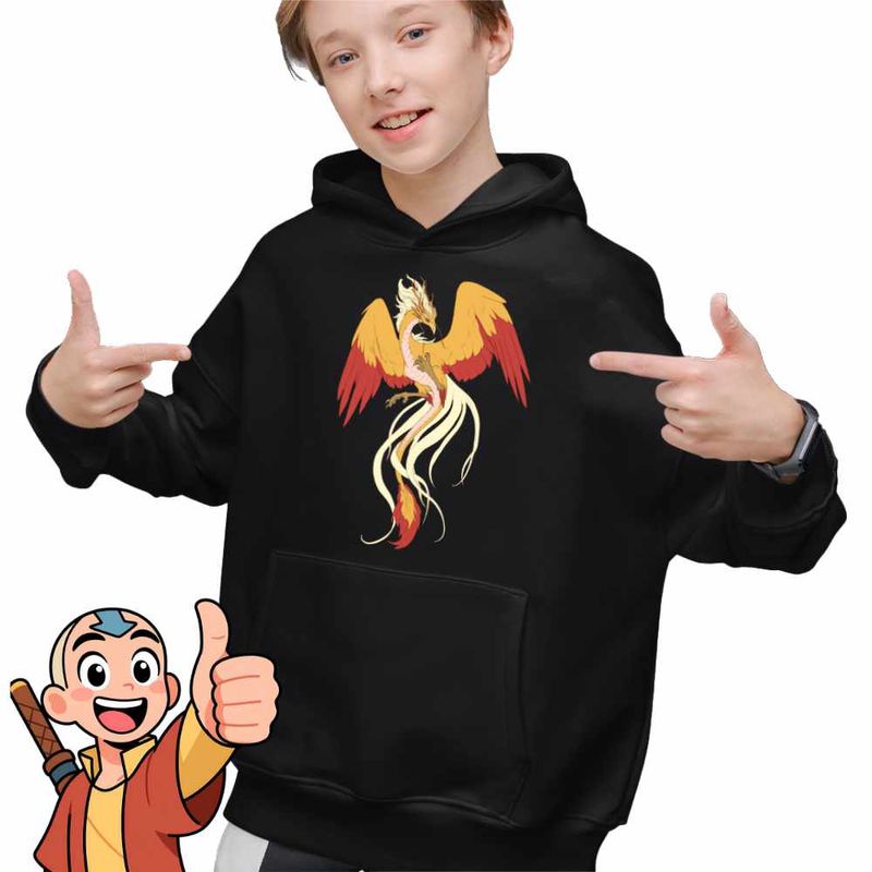 Fashion, accesorii si bijuterii - Copii - Imbracaminte copii - Pulovere si hanorace copii - Hanorac Copii Baieti Avatar Dragon Phoenix Korra Airbender, negru, marime XL Copii - Infinity.ro