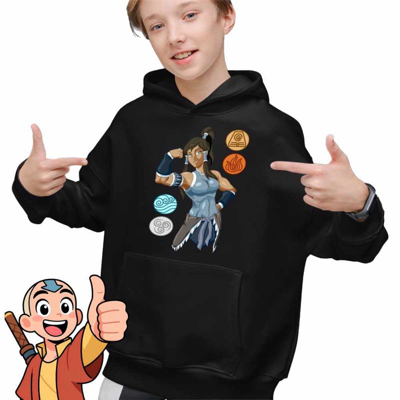 Fashion, accesorii si bijuterii - Copii - Imbracaminte copii - Pulovere si hanorace copii - Hanorac Copii Baieti Avatar Legenda lui Korra Cele 4 Elemente, negru, marime XS Copii - Infinity.ro