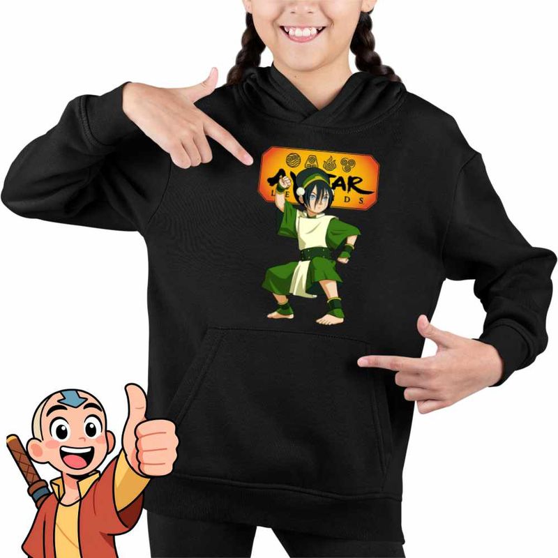 Fashion, accesorii si bijuterii - Copii - Imbracaminte copii - Pulovere si hanorace copii - Hanorac Copii Fete Avatar Toph Bei Fong Legenda lui Aang Airbender, negru, marime L Copii - Infinity.ro
