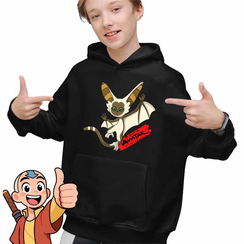 Fashion, accesorii si bijuterii - Copii - Imbracaminte copii - Pulovere si hanorace copii - Hanorac Copii Baieti Avatar Momo Last Airbender Maestru al Aerului, negru, marime XL Copii - Infinity.ro