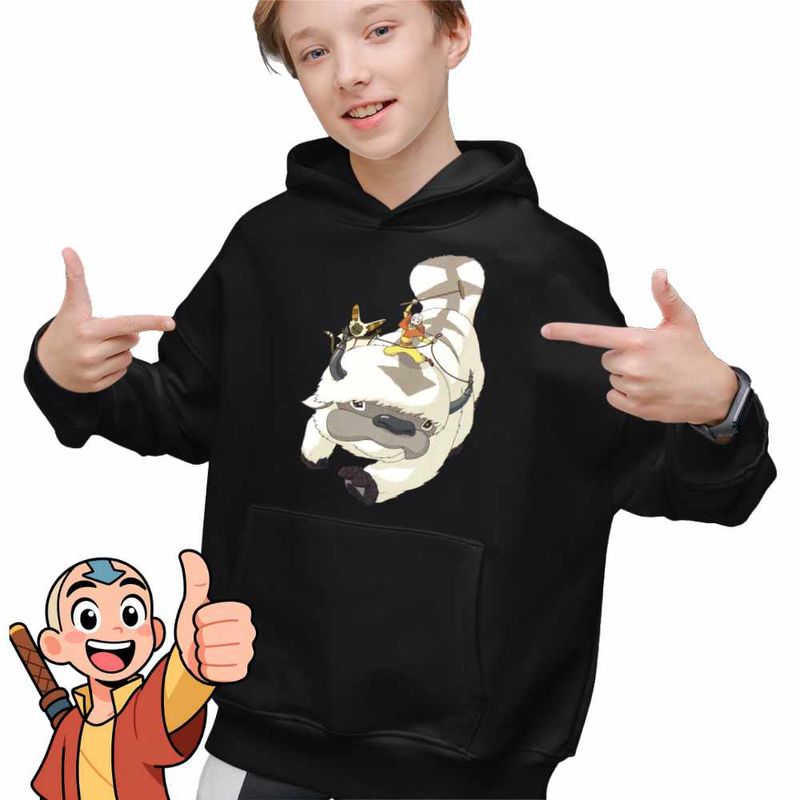 Fashion, accesorii si bijuterii - Copii - Imbracaminte copii - Pulovere si hanorace copii - Hanorac Copii Baieti Avatar Airbender Appa Maestru Aerului Momo, negru, marime XS Copii - Infinity.ro