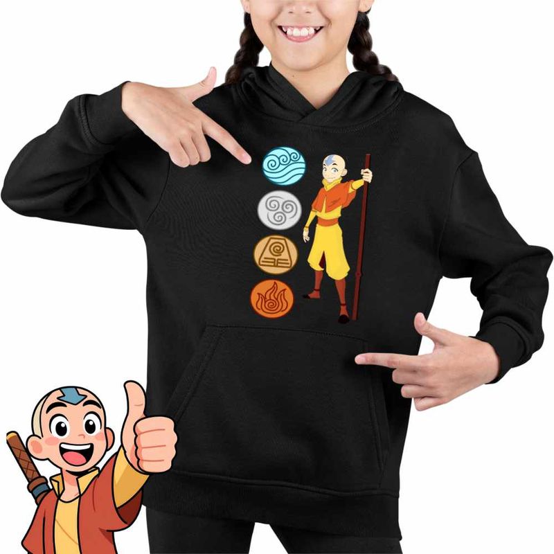 Fashion, accesorii si bijuterii - Copii - Imbracaminte copii - Pulovere si hanorace copii - Hanorac Copii Fete Avatar Airbender Cele 4 Elemente, negru, marime XL Copii - Infinity.ro